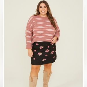 ARULA Pink and Cream Striped Crew Neck Sweater